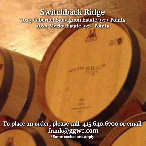 Switchback Ridge 2023 Cabernet Sauvignon “Estate – Peterson Family Vineyard” Napa Valley 97+ Points